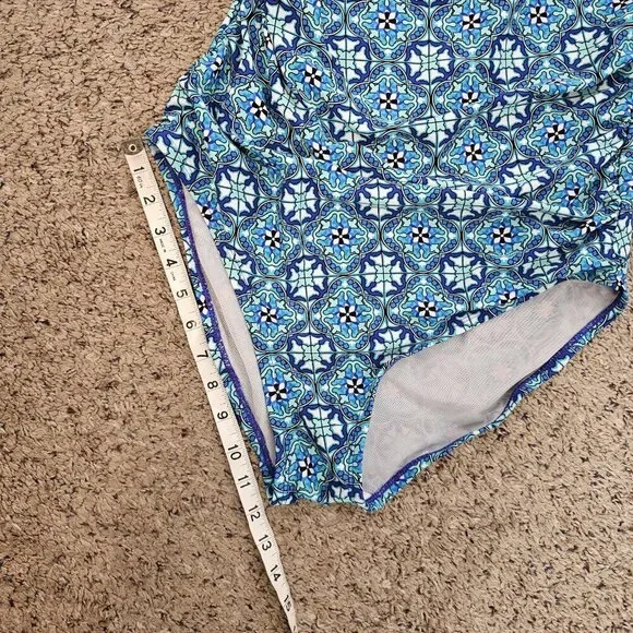 Spanx Love Your Assets Medallion Geo Turquoise Slimming One Piece Swimsuit L - Picture 6 of 12